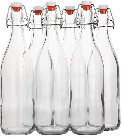 AYL Flip-Top-Glasflasche, Bügel-Brauflasche mit Stopfen für Getränke, Öl, Essig, Kombucha, Bier, Wasser, Soda, Kefir, luftdichter Deckel und auslaufsichere Kappe, transparent (6)