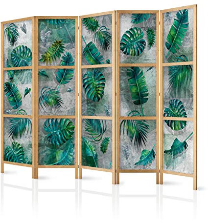 decomonkey Paravent Raumteiler Innen Blumen 225x171 cm 5 Teilig Room Divider Wall Raumteiler Stehend Trennwand Sichtschutz Spanische Wand Sichtschutzwand Wohnzimmer Holz Spa Zen Orient Japan
