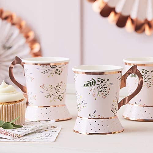 Ginger Ray Rose Gold Foiled Afternoon Tea Party Paper Cups 8 Pack Let's ParTea, 8 Count (Pack of 1)
