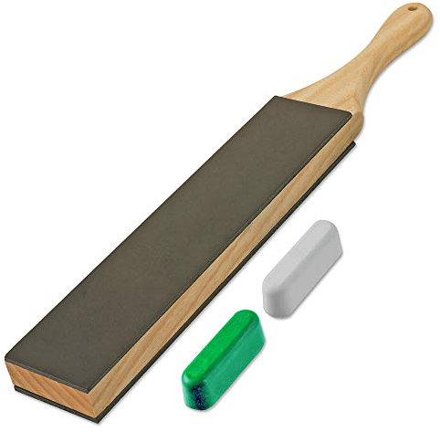 LAVODA Leather Strop for Knife Sharpening with Polishing Compound Paddle Strop Double-Sided Strop Kit 14 x 2 Knife Stropping Block for Honing Woodworking Pocket Fnives, Folding Knife