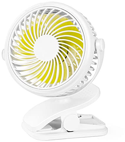 RJVW Stroller Fan Clip On Fan, Rechargeable Battery Operated USB Desk Fan, 4 Inch Table Fan,Cooling Fan with 3 Speed, 360° Rotate Desktop Fan,Strong Wind Portable Fan for Home Office Baby Stroller