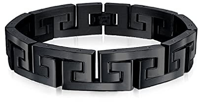 Bling Jewelry Stylisches Maskulines Geometrisches Unendlichkeits-Schlüssel-Link-Armband Für Jugendliche Männer Schwarzer Ip-Edelstahl 8,5 Zoll Länge 12 Mm Breite