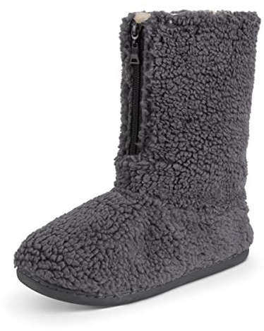 Polar Men’s Memory Foam Slipper Boots - Fleece-Lined Indoor Outdoor House Shoes - Non-Slip Sole & Funny Quote Outsole Detail - Warm Winter Sherpa Bootie Style - Black - UK 8