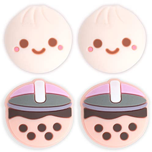 BelugaDesign Boba Dumpling Thumb Grips | Niedliches Cutecore Food Pork Bun Face Bubble Tea | Kawaii japanische Knopf-Joystick-Kappenabdeckung | Kompatibel mit Nintendo Switch Standard Lite OLED
