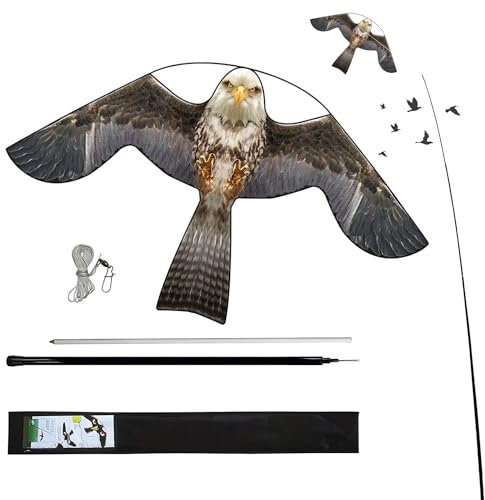 Flyonte Vogelschutz-Teleskop-Vogelscheuchen-Stil B-Drachen mit 4m ausziehbarer Stange Vogelabwehr-Drachen für Hinterhof Rasen Bauernhof und Feld