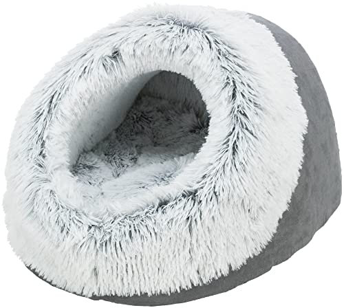 TRIXIE Hunde-Höhle Harvey - Wendekissen - rutschfester Boden - Langhaar-Plüsch - 35 x 26 x 41 cm - grau - 38030
