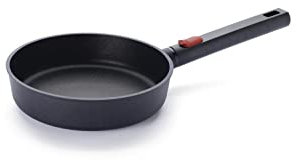 Woll Eco Logic QXR - Sartén plana de hierro fundido (inductiva, diámetro de 20 cm, 5 cm de alto, con mango extraíble, apta para todo tipo de cocinas, sin PFAS, revestimiento antiadherente, aluminio
