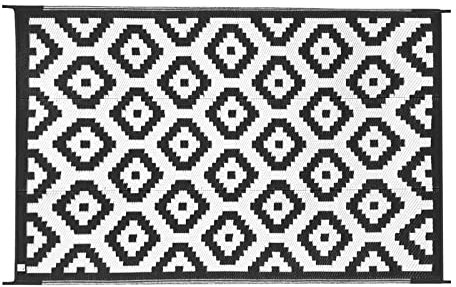 TBATM Schwarzer weißer Outdoor Teppich, großer réversible Outdoor Teppich, Stroh Kunststoff Outdoor Teppich, Moderne wetterfest matten für Terrasse RV Deck Picknick Veranda Pool Balkon - 270x360cm