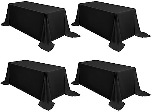 FXKS 4 Pack Black Rectangle Tablecloth 90 x 132 Inch, 8 FT Polyester Table Cloth,Stain and Wrinkle Resistant Washable Tablecloths Table Cover for Dining Table, Buffet Parties and Wedding