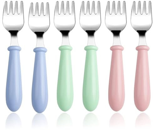 6PCS Cuillere Bebe, Witbicg Fourchette Bebe, Cuillère Bebe Nourrir Le Bébé, Augmenter l'Appétit, l'Enthousiasme Et Le Plaisir De Manger Ménagère En Métal Avec Poignées Rondes Lave-Vaisselle (B)