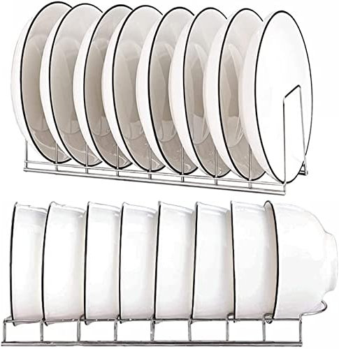 2 Pack Bowl and Plate Storage Rack, Plate Organiser for Kitchen Cupboard, Stainless Steel Small Bowl Drainer Kitchen Cupboard Organiser, for Pot Lids, Plates, Cutting Boards, Bakeware