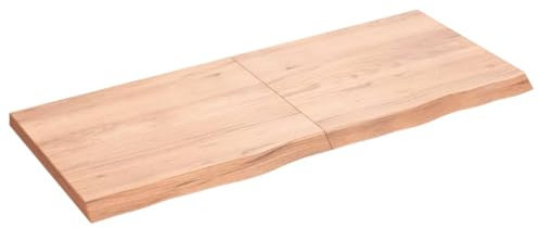 vidaXL Waschtischplatte, Tischplatte für Badezimmer, Massivholzplatte mit Naturkante, Holzplatte Arbeitsplatte Bad Waschtischkonsole Platte, Hellbraun Massivholz Behandelt