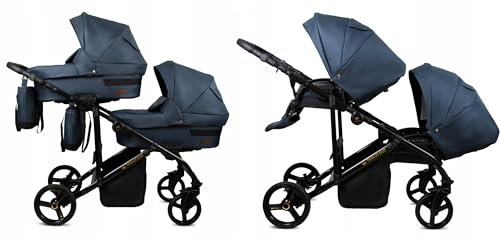 BabyLux® Kinderwagen Set 2 in 1 für Zwillinge - Trailux Duo - Antracyt - incl. Babywanne, Buggy Sportsitz - Geschwisterwagen Zwillingskinderwagen Kombikinderwagen mit Wickeltasche, Regenschutz