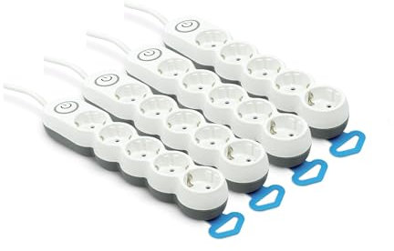 Garza - Pack de 4 Regletas de 5 enchufes con Interruptor y protección Infantil, Enchufe Plano, Cable de 1,4 Metros