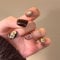 24pcs Short Square False Nails Burgundy Brown Stick on Nails Glitter Gold Press on Nails Removable Glue-on Nails Full Cover Acrylic Fake Nails Set Women Brides Nail Art Accessories