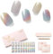 Nailog Faux Ongles Autocollants - 20Pcs Faux Ongles Autocollants -Stickers Ongles Gel UV Semi Cured,French Manucure Nails Wraps DIY Nail Art Accessoire pour Femmes Filles,Misty Glow