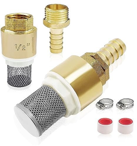RYAN 2 Pezzi Valvola di non Ritegno Ottone Valvola Fondo Pompa Acqua 1/2 pollici Valvola non Ritorno Acqua con Tubo Fascetta per Tubo e Nastro per Materie Prime per Pompa da Giardino