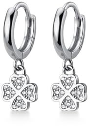 SLUYNZ 925 Sterling Silber Creolen für Damen - CZ Klee Ohrringe Baumeln Huggie Ohrhänger (A-Silver)