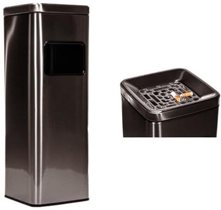 Qualiware Free Standing Ashtray Outdoor Stainless Steel Cigarette Bin 2 in 1 Ideal for Home, Office, Restaurant, Garden, Pub, Indoor Rubbish Bin (Black)