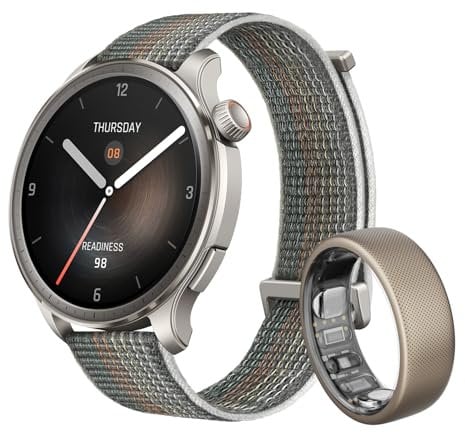 Amazfit Balance Smart Watch, NFC kontaktlose Zahlung, AI Fitness Coach Schlaf & Gesundheit Tracker mit Körperanalyse, GPS, Alexa, Bluetooth Anrufe, AMOLED, 14 Tage Akkulaufzeit & Helio Ring Größe 12