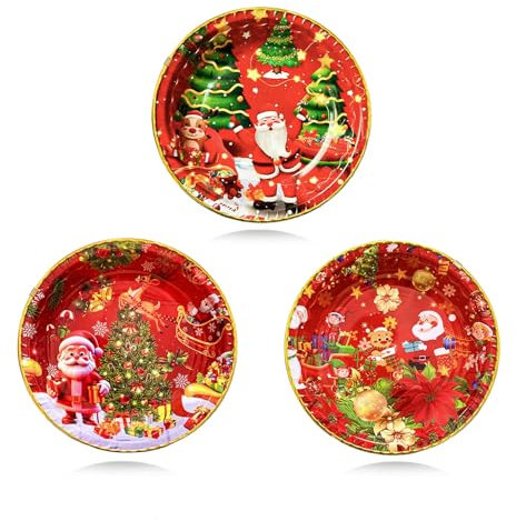 KEELYY Weihnachtsteller 3er-Set, 28.5cm Ø Teller für Weihnachten, Nikolaus, Advent, Wiederverwendbare Snackteller Dekoteller mit weihnachtlichen Motiven, Tischdekoration für Weihnachten