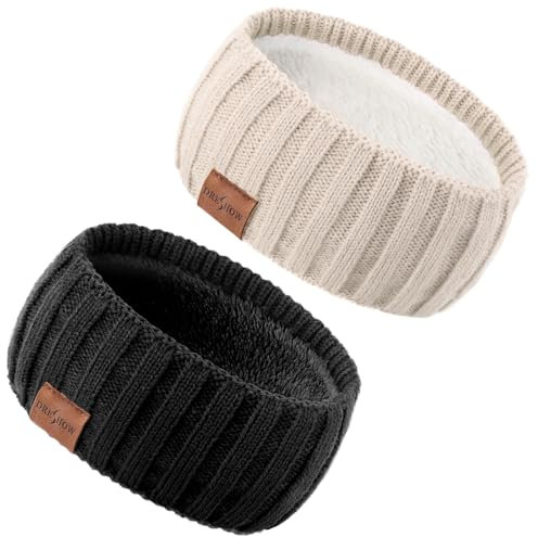 DRESHOW Femmes Chaud Tricoté Bandeau Hiver Oreille Plus Chaud Élastiques Crochet Tête Enveloppe Épais Polaire Doublure Cheveux Bandes