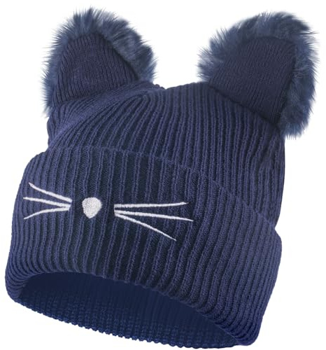 GWAWG Mütze Damen mit Katzenohren Warme Strickmütze für Herbst und Winter Einheitsgröße für Mädchen und Damen Stylische Katzenohren Beanie Weihnachten und Geburtstage