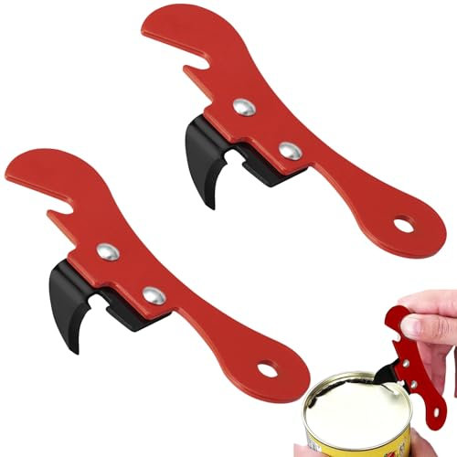 2PCS Can Opener Manual Iron Tin Opener Manual Red Manual Can Opener Bottle Opener Durable Multi Purpose Can Opener Multi Function Manual Tin Opener for Kitchen Dining Room Bar Commercial and Home