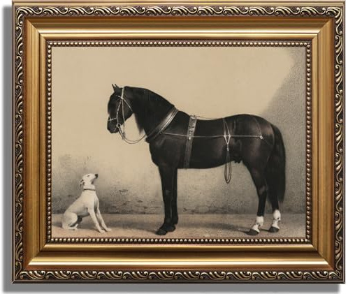 ASTRDECOR Klassische Wandkunstdrucke mit Pferd und Hund, Vintage-Stil, rustikale Bauernhaus-Wanddekoration, Vintage-Western-Leinwanddrucke, antiker Bilderrahmen, Ölgemälde für Wohnzimmer, Büro