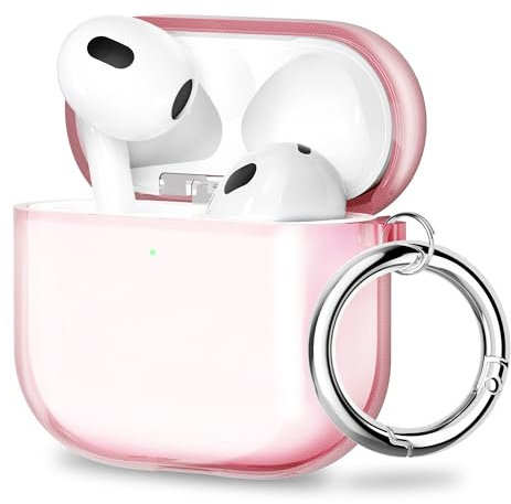 ULAK für AirPods 4 Hülle, Durchsichtig Stoßfest Hülle Dünn Schutzhülle mit Karabiner Transparent Ladecase für Apple AirPods 4 (LED an der Frontseite Sichtbar) - Rosa