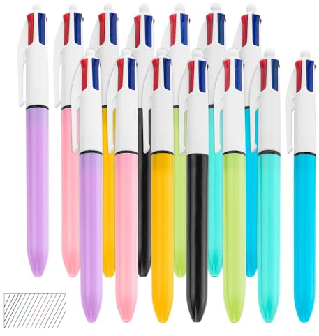 Rkixlix Lot de 14 Stylo à Bille Rétractable 4-en-1 Multicolore Stylos Bille 4 Couleurs Stylos Multicolores 4 en 1 Stylo à Encre Multicolore Fournitures de Bureau et Scolaires Cadeaux pour Étudiants