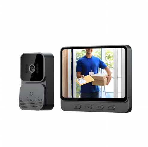 Winnes Kabellose Türklingel mit Kamera 1080P Videotelefone, kabellos, mit IPS-Display von 4,3 Zoll, WLAN, ohne Abonnement, sehr Laute Lautstärke, bidirektionales Audio, Nachtsichtfunktion, Video 70°