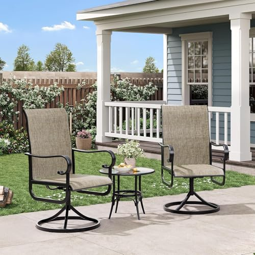 RBFGYIOP Drehstühle 2er Set 360° Schaukelstuhl, Outdoor-Stühle Wetterfeste & Rostbeständig, Gartensessel Mit Atmungsaktivem Textilene & Metallgestell, Für Terrasse Garten Balkon Lounge, Braun