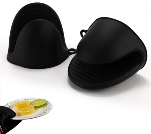 GNALIA Maniques Cuisine 2 Pièces Silicone Épais Gants Four Résistant Chaleur Antidérapant Noir Barbecue Cuisson