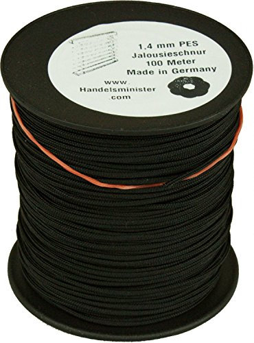 Handelsminister.com Jalousieschnur Plisseeschnur 100m Zugschnur für Plissee Raffrollo Jalousie Ersatzschnur, Farbe:schwarz, Durchmesser:1.4mm