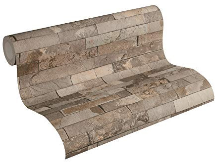 A.S. Création Carta Da Parati In Tessuto Non Tessuto Best Of Wood’N Stone Seconda Edizione, Con Motivo Pietra Naturale, Effetto Pietra Fotorealistisca, Carta Da 10,05 x 0,53 M, Colore: Grigio