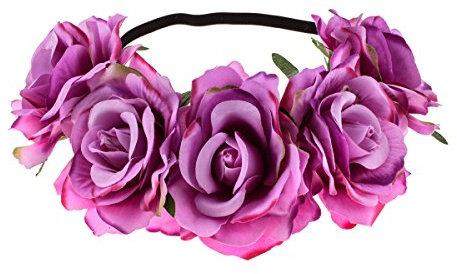 June Bloomy Rose Floral Crown Garland Flower Headband Headpiece for Wedding Festival, Purple, One size