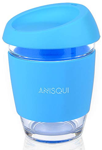 AniSqui Travel Mug Glas 350mL, 12oz Hochwertiger Kaffee-To-Go-Becher aus Glas