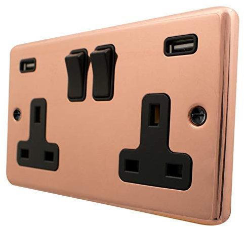 G&H CBC910B Standard Plate Bright Copper 2 Gang Double 13A Switched Plug Socket USB