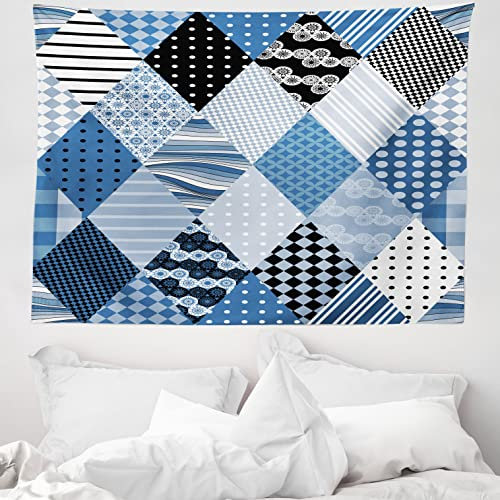 ABAKUHAUS Blau Wandteppich, Diamantförmig Patchworks aus Weiches Mikrofaser Stoff Waschbar ohne Verblassen Digitaldruck, 150 x 110 cm, Schwarz Blau