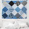 ABAKUHAUS Blau Wandteppich, Diamantförmig Patchworks aus Weiches Mikrofaser Stoff Waschbar ohne Verblassen Digitaldruck, 150 x 110 cm, Schwarz Blau