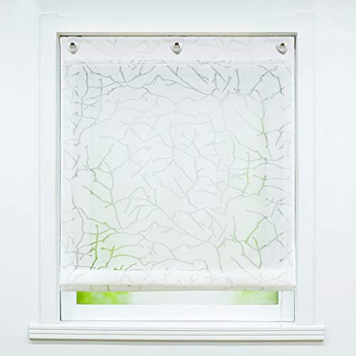 Joyswahl Voile Ösenrollo Transparenter Raffrollo Ausbrenner Raffgardinen »Äste« Schals Fenster Gardine mit Hakenaufhängung, Raffrollo ohne Bohren BxH 60x140cm Weiß 1 Stück