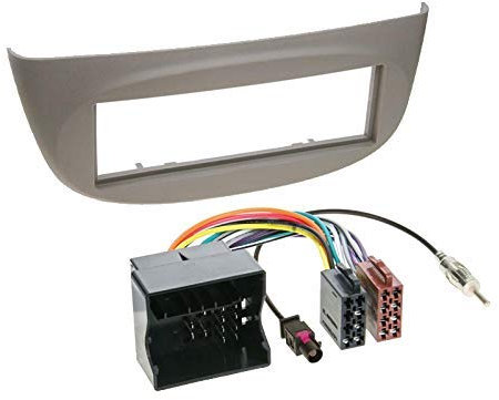 1 Din Radio Einbauset Blende Radioanschlusskabel Antennenadapter für Renault Twingo II (N) 2007-2014 grau mit Quadlock