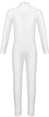 iEFiEL Turnanzug Kinder Mädchen Ganzkörperanzug Trikot Stretch Body Leotard Turnbody für Ballett Gymnastik Sport Training Dancewear Elfenbein (Zipper) 140-152