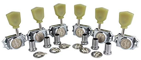 Guyker 6Pcs Guitar Locking String Tuning Pegs (3R + 3L) – 1:15 Vintage Deluxe Style Tuners Key Machine Heads Set with Keystone Knobs Replacement for Les Paul Style Electric, Folk or Acoustic Guitars