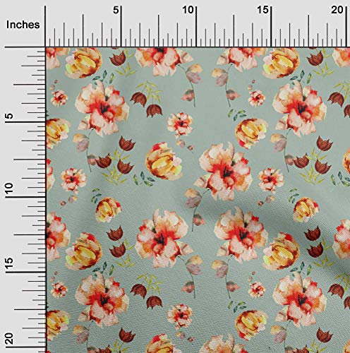 oneOone Viskose Chiffon Stoff Blume & Blatter Aquarell Kleiden Material Gewebedruck Meterware 42 Zoll Breit