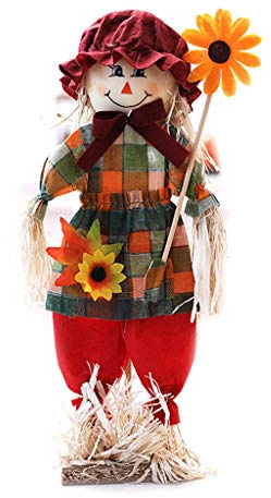 Buwei Vogelscheuche Ornamente Stehende Strohpuppe Desktop Layout Home Halloween Dekoration Rot