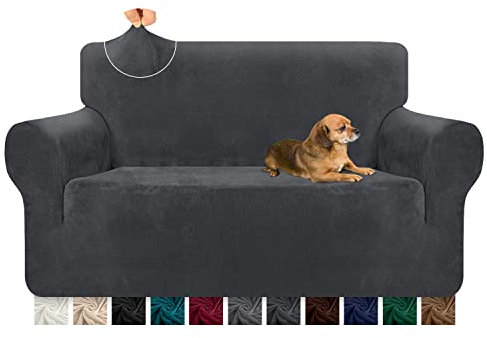 Granbest 1 Stück Dicke Couchbezug Ultra weiche Samt Sofabezug anspruchs hohe Stretch Anti-Rutsch-Sofabezug Zweisitziger Couchbezug Möbelschutz für Katze, Hund, Haustier (2 Sitzer,Grau)