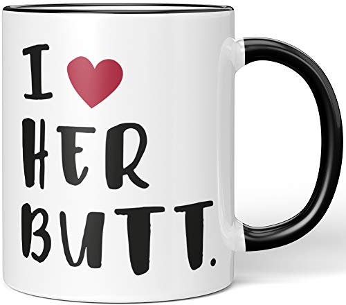 JUNIWORDS Tasse, I Love her Butt, Wähle Farbe, Schwarz