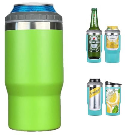 Gteller 4-in-1 Edelstahl-Dosen-/Flaschenisolator, 400 ml Zwei-Wege-Deckel, SUS isolierter Dosenkühler, Bierflaschenhalter (grün)